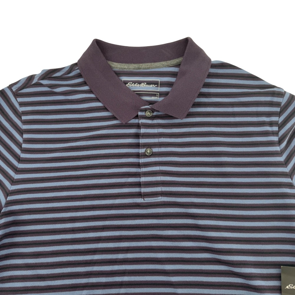 Eddie Bauer Mens Lg Striped Polo Golf Casual Shirt Purple/Blue/Black Short Slv